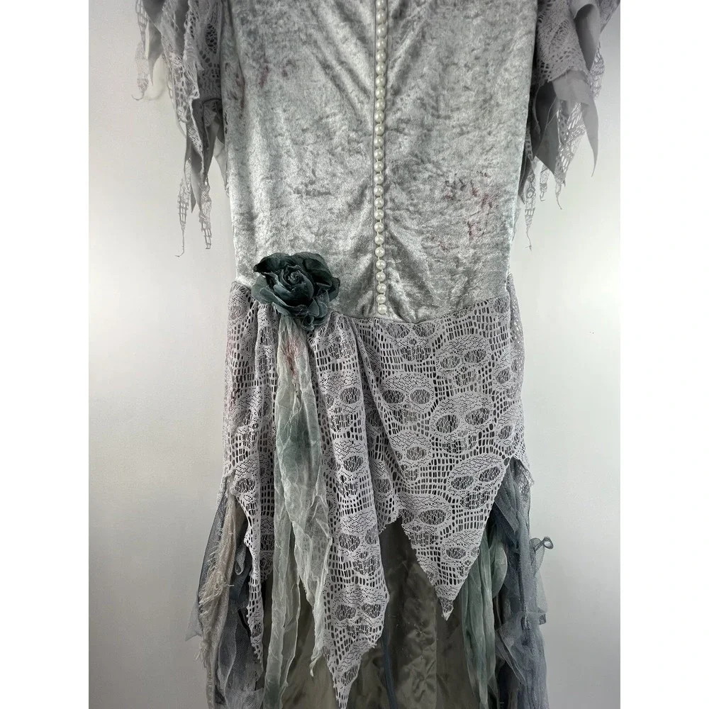 Spirit Halloween Costume Child XL (14-16) Silver‎ Zombie Bride Faux Blood Stains